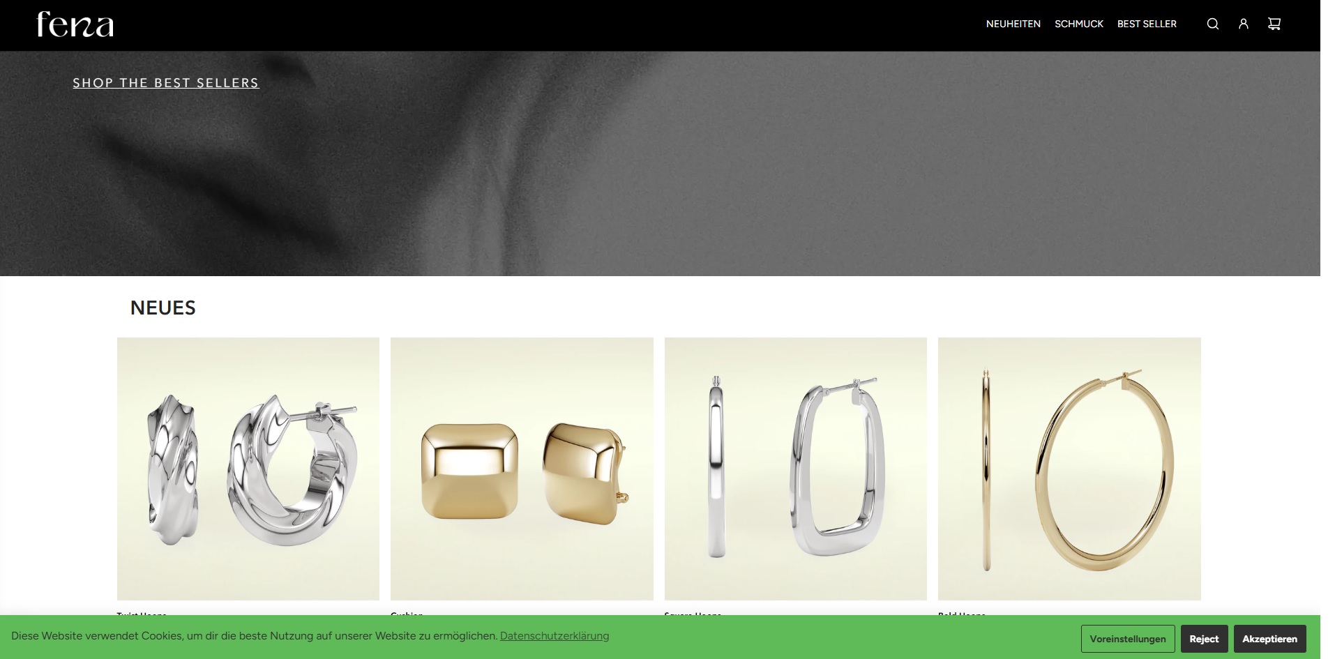 FENA Jewellery Website Vorschau